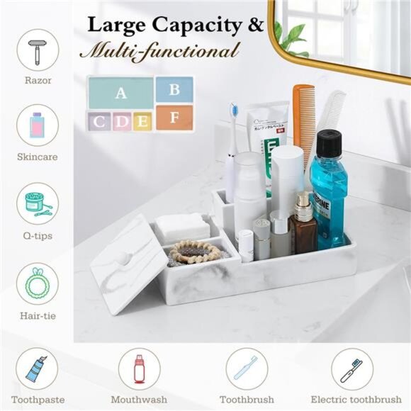🛁 Elegant Marble Resin Bathroom Organizer – Waterproof, Multi-Compartment Stora - Picture 2 of 7